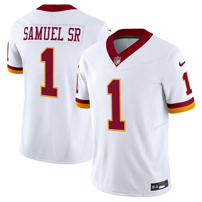 Men's Washington Commanders #1 Deebo Samuel Sr. White 2025 F.U.S.E. Throwback Vapor Limited Stitched Football Jersey