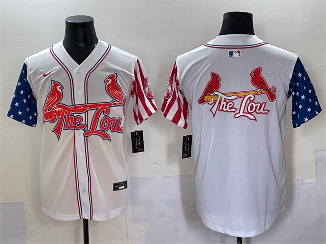 Men's St.Louis Cardinals Team Big Logo White Independence Day Vapor Premier Limited Stitched Baseball Jersey