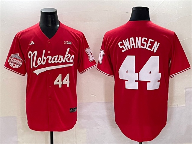 Men's Nebraska Huskers #44 Gabe Swansen Red Back 2 Back Champions Patch Vapor Premier Limited Stitched Baseball Jersey