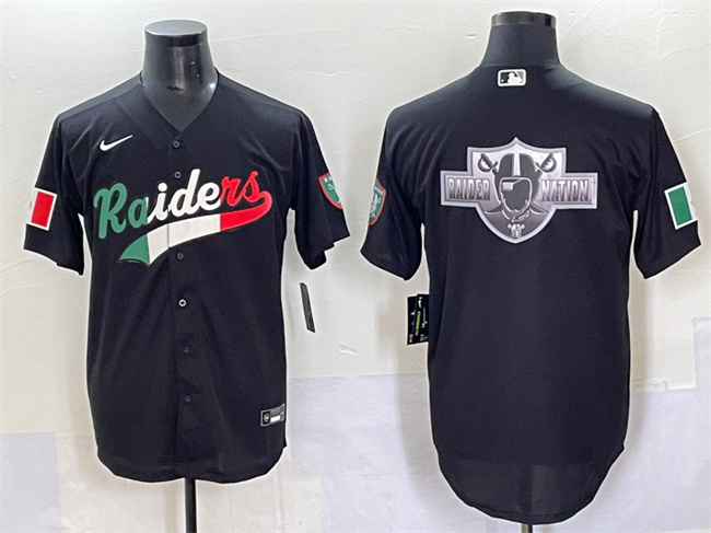 Men's Las Vegas Raiders Team Big Logo Black Mexico Cool Base Stitched Baseball Jersey