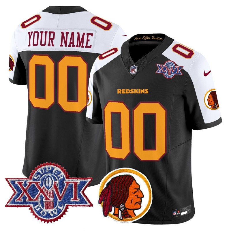 Washington Redskins Custom Black White Throwback 1992 Super Bowl XXVI Patch Vapor Limited Stitched Jersey V2