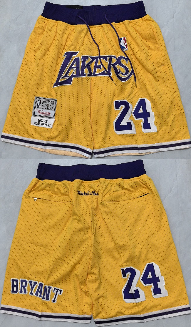 Men's Los Angeles Lakers Yellow Throwback Shorts (Run Small)