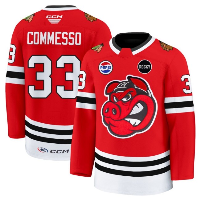 Men's Rockford IceHogs #33 Drew Commesso Red Stitched AHL Jersey