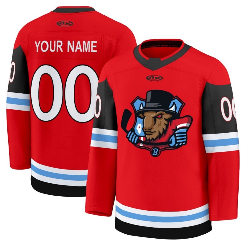 Bloomington Bison ALL Gender Custom Athletic Knit ECHL Red Stitched Hockey Jersey