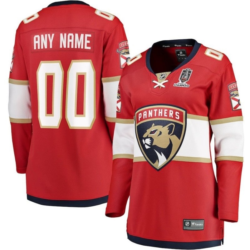 Women's Florida Panthers Custom  Red 2025 Stanley Cup Champions Stitched Breakaway Jersey