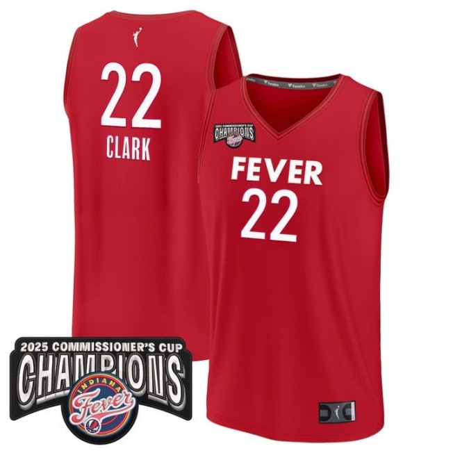 Unisex Indiana Fever #22 Caitlin Clark Red 2025 WNBA Commissioner's Cup Champions Explorer Edition Fast Break Stitched Jersey