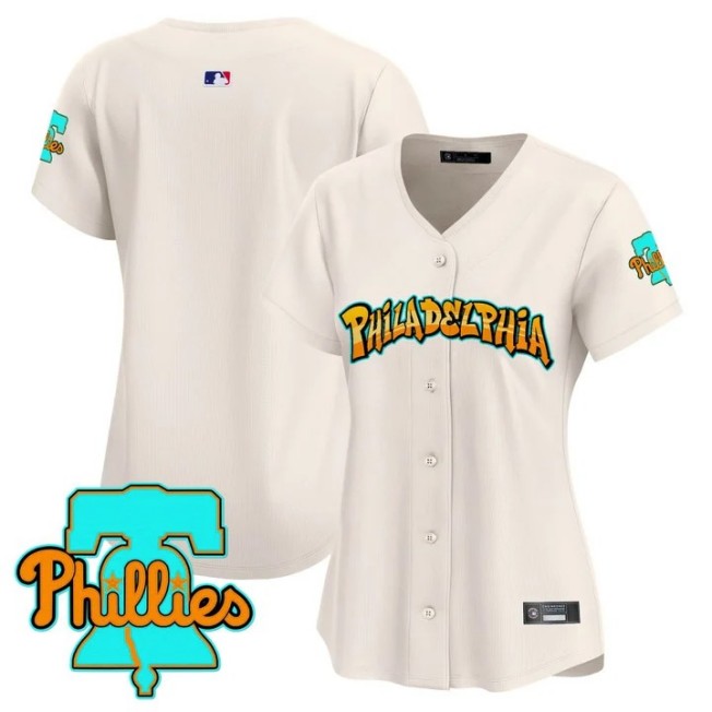 Women's Philadelphia Phillies Blank Cream 'Graffiti Broad Street Edition' Limited Stitched Baseball Jersey