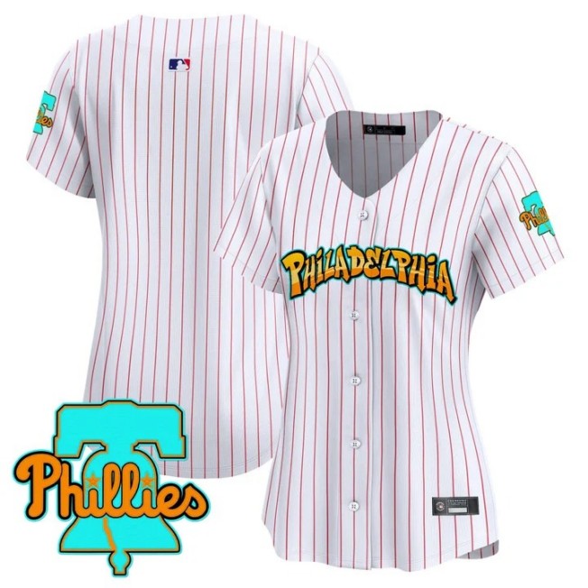 Women's Philadelphia Phillies Blank Pinstripe 'Graffiti Broad Street Edition' Limited Stitched Baseball Jersey