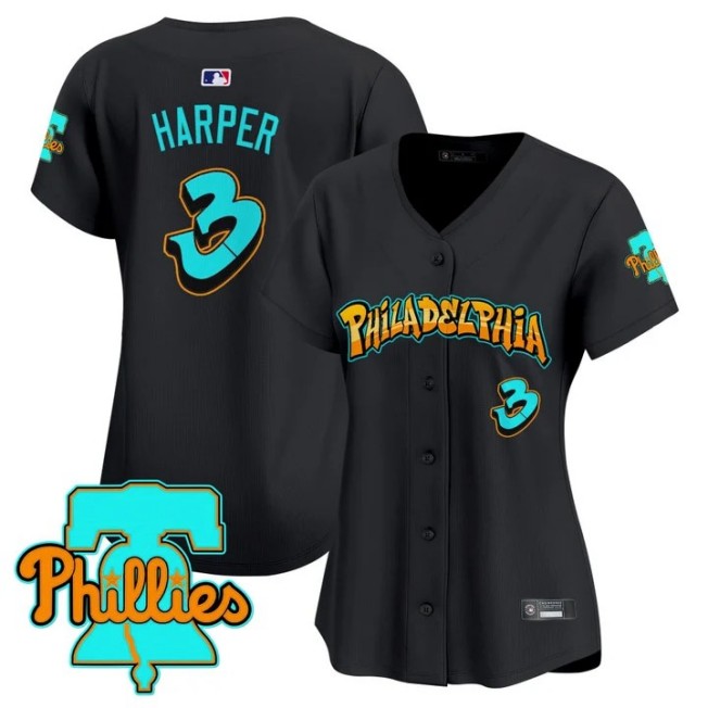Women's Philadelphia Phillies #3 Bryce Harper Black 'Graffiti Broad Street Edition' Limited Stitched Baseball Jersey