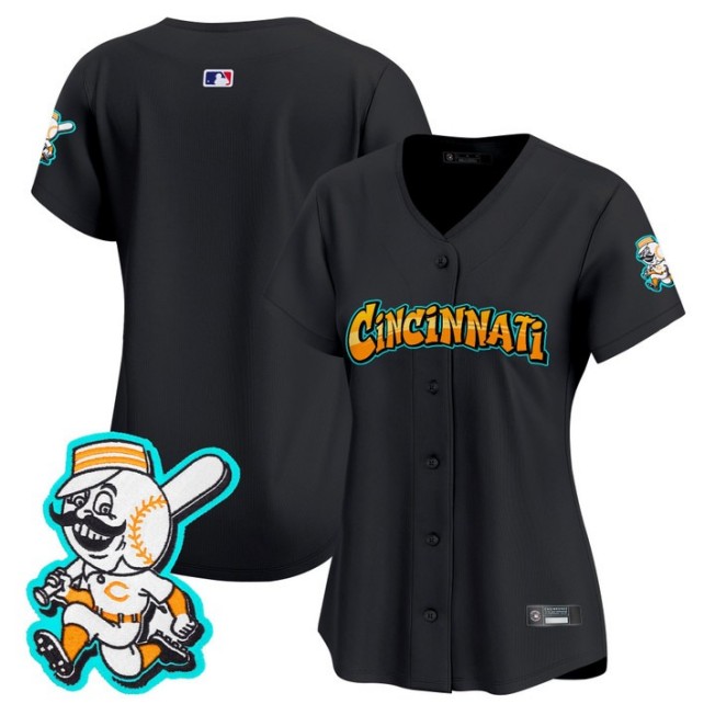 Women's Cincinnati Reds Blank Black 'Graffiti Queen City Edition' Limited Stitched Baseball Jersey