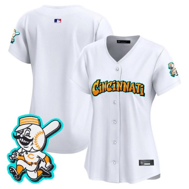 Women's Cincinnati Reds Blank White 'Graffiti Queen City Edition' Limited Stitched Baseball Jersey