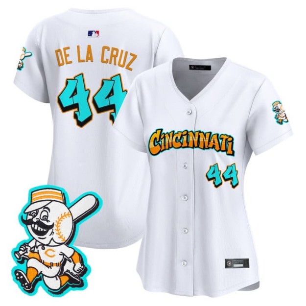Women's Cincinnati Reds #44 Elly De La Cruz White 'Graffiti Queen City Edition' Limited Stitched Baseball Jersey