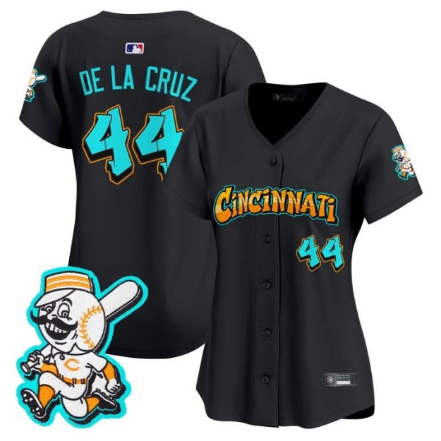 Women's Cincinnati Reds #44 Elly De La Cruz Black 'Graffiti Queen City Edition' Limited Stitched Baseball Jersey
