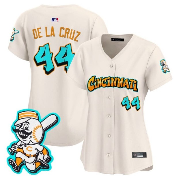 Women's Cincinnati Reds #44 Elly De La Cruz Cream 'Graffiti Queen City Edition' Limited Stitched Baseball Jersey
