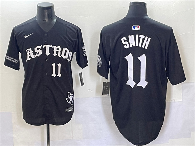 Men's Houston Astros #11 Cam Smith Black Gothic 'Houston Born Barrio Raised' Limited Stitched Baseball Jersey