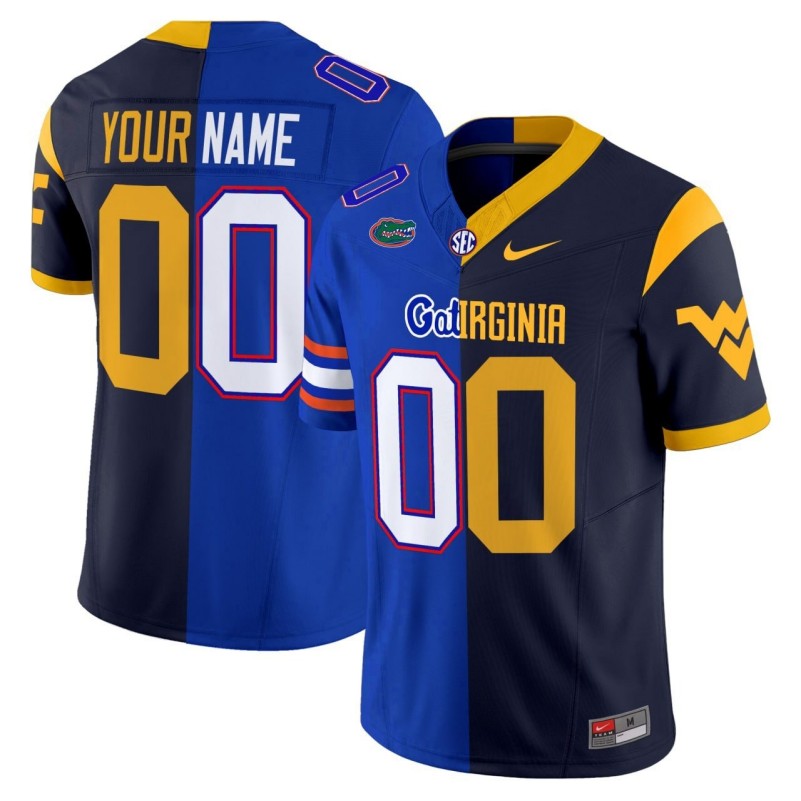 Custom West Virginia Mountaineers & Florida Gators Split Stitched Football Jersey