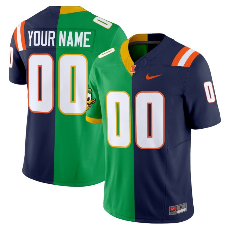 Illinois Fighting Illini & Oregon Ducks Custom Split Stitched Football Jersey
