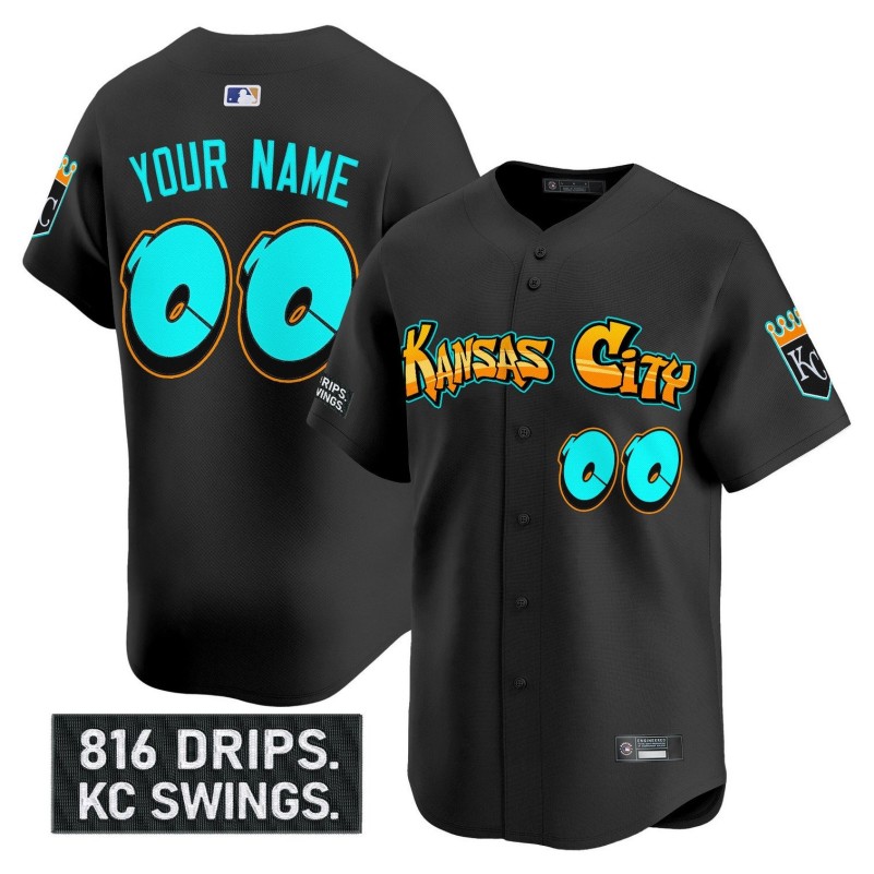 Kansas City Royals 'Graffiti Crown Drop Edition' Custom Vapor Premier Limited Stitched Baseball Jersey - Black