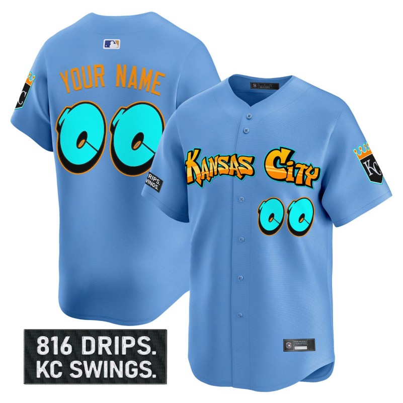Kansas City Royals 'Graffiti Crown Drop Edition' Custom Vapor Premier Limited Stitched Baseball Jersey - Light Blue