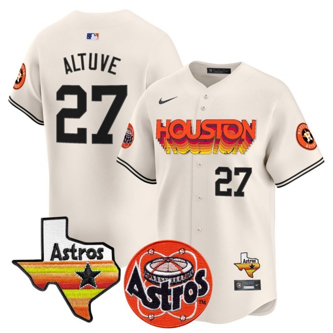 Men's Houston Astros #27 Jose Altuve Cream Limited Stitched Baseball Jersey