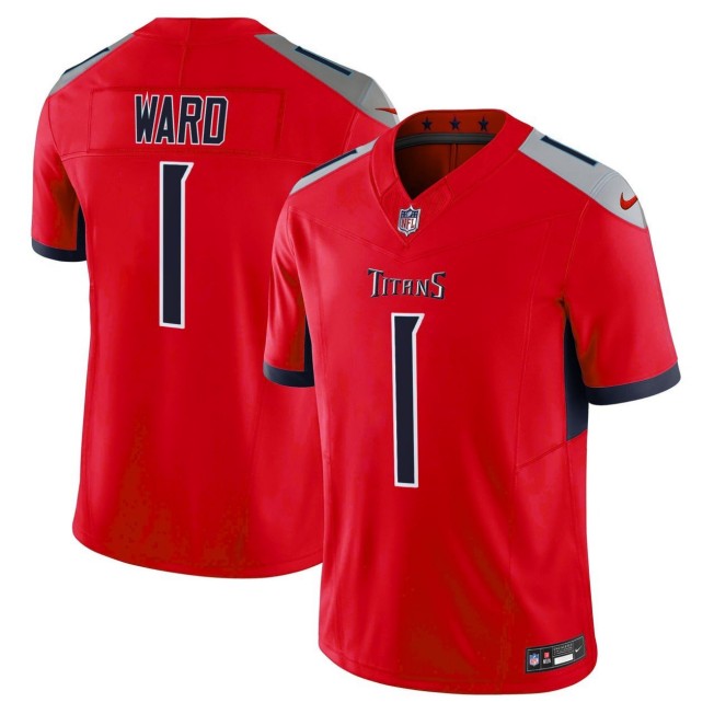 Men's Tennessee Titans #1 Cameron Ward Red 2025 Draft F.U.S.E. Vapor Limited Stitched Football Jersey