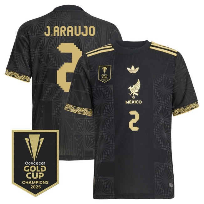 Men's Mexico #2 Julian Araujo adidas 2025 Gold Cup Champions Soccer Jersey Black